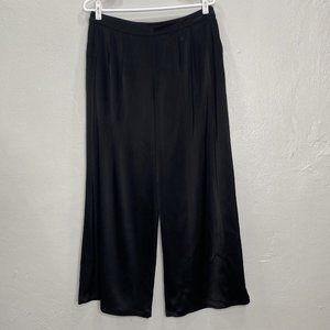 St. John Women’s 10 Black Satin High Rise Wide Leg Ankle Pants Pleated Side Zip